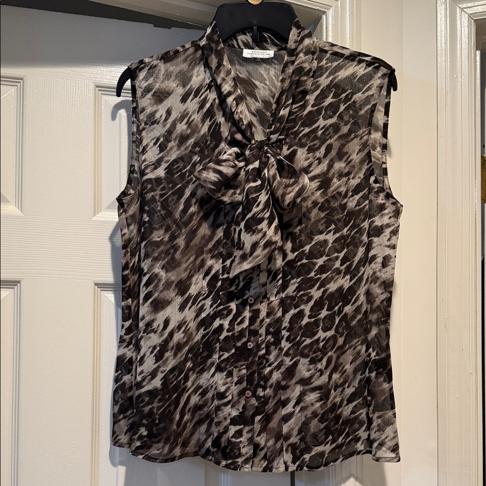Sheer Mobwife Sexy Animal Print Sleeveless Scarf Bow Tie Leopard Sexy Blouse 12